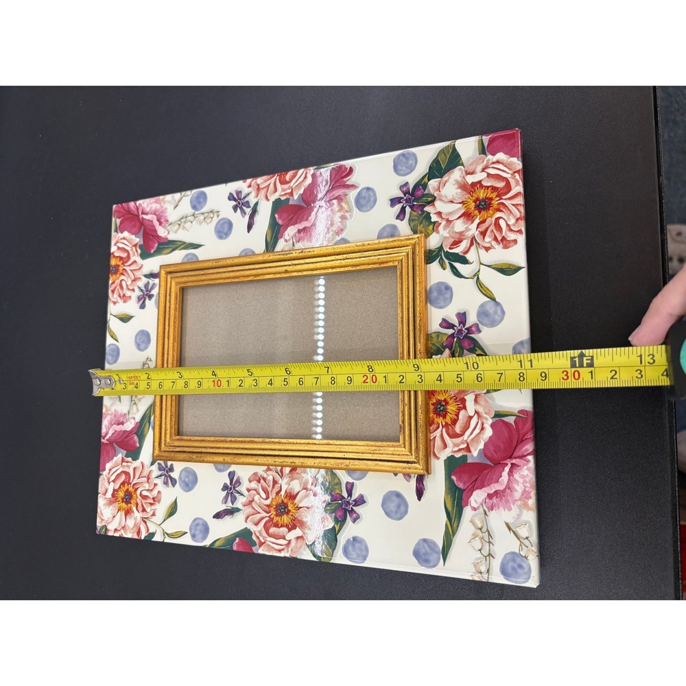 MacKenzie-Childs Floral Peony Polka Dot Picture Frame Gold Trim 4x6 9x11 - Picture 14 of 14